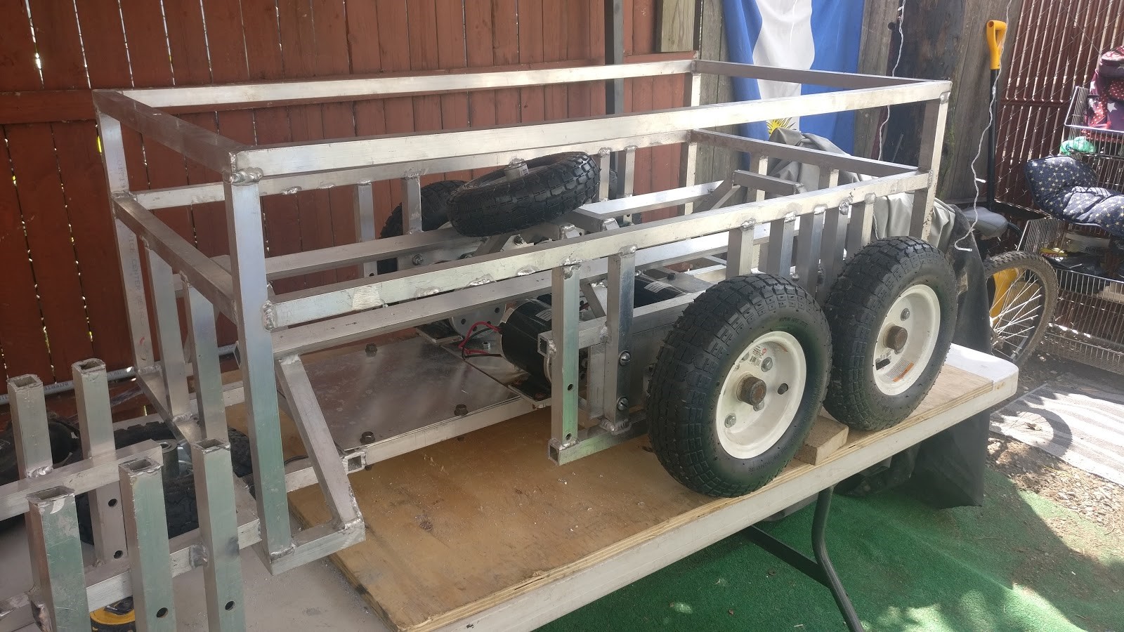 The second iteration of the robotic mule in progress. This design will have the four large wheel in the back, with a turning box set up at the front